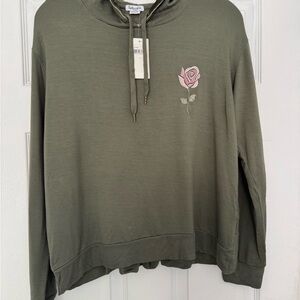 Splendid Olive Hoodie with Pink Floral Detail